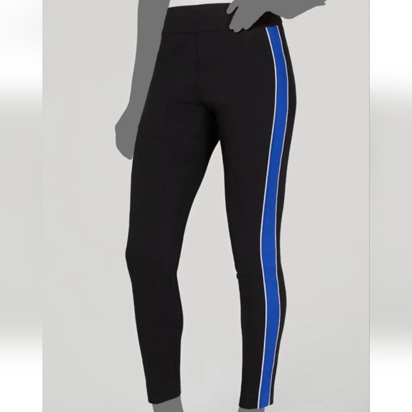 INC International Concepts Side Stripe Pull On Pants, 16, Black w/Blue & White - Picture 2 of 5